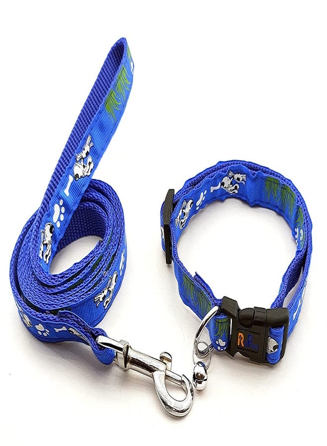 Pups&Pets Printed Nylon Collar Leash Set Adjustable 15 MM, Ideal for All Breed Small Dog & Puppies - (Blue, Pattern 05) - Image 1